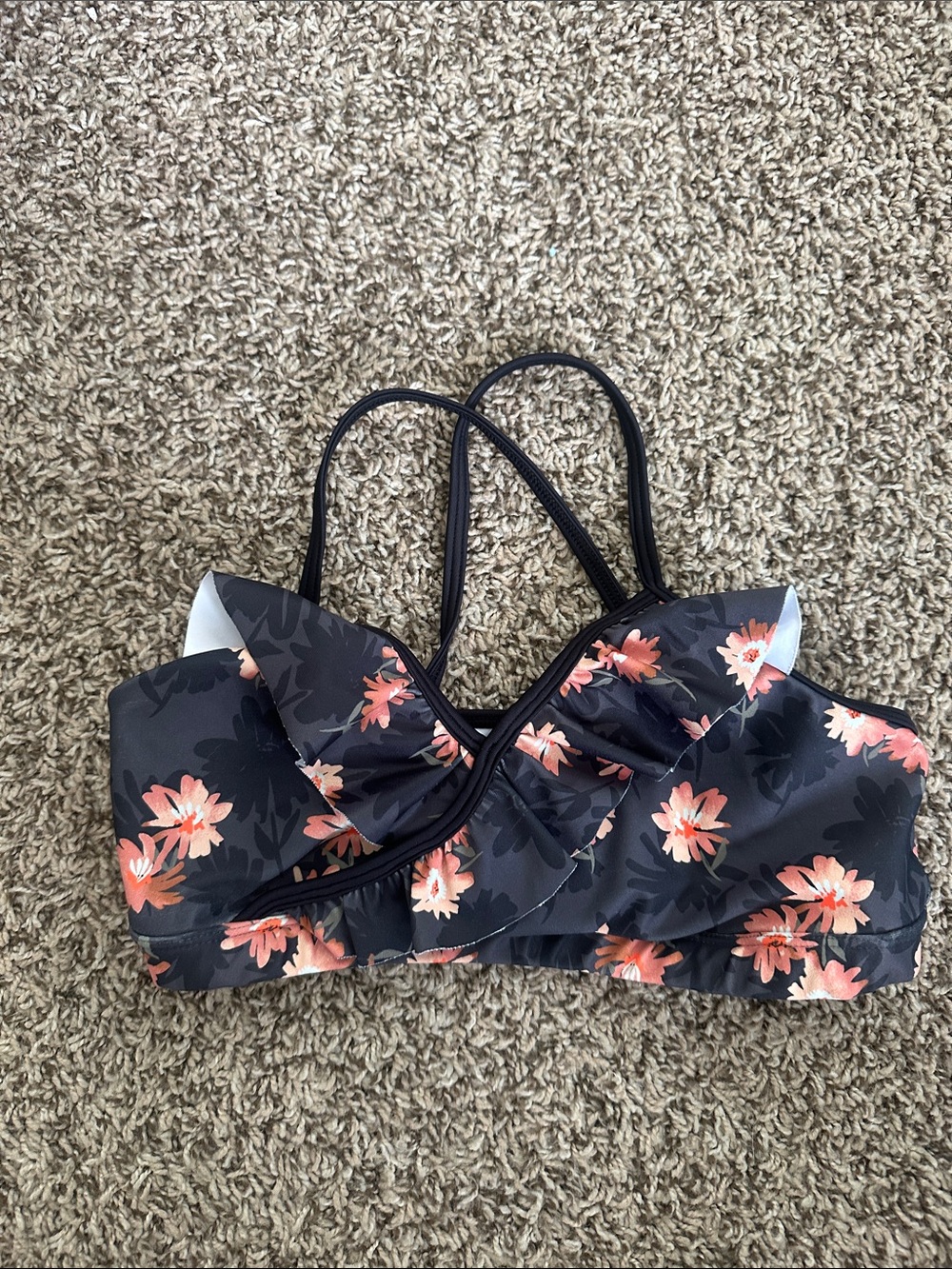 Floral Ruffle Dance Top in gray with Coral Flowers
